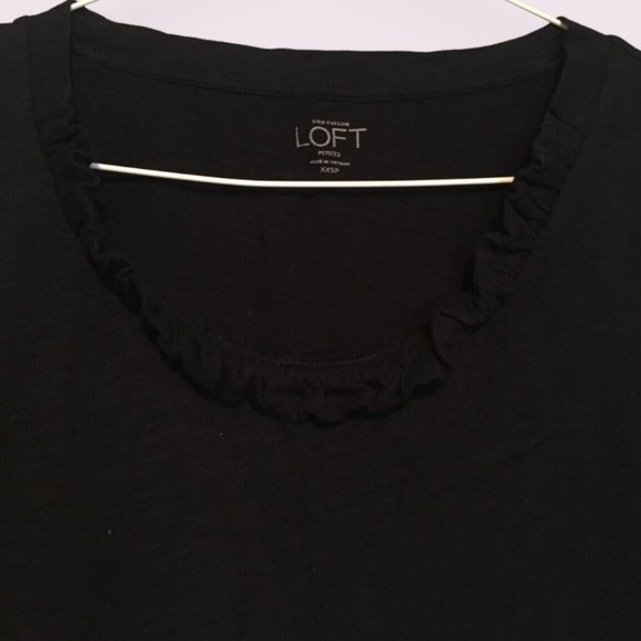 🔥LAST CHANCE! 5 for $15 LOFT Black Ruffle Scoop Neck Long-Sleeve Top XXSP - Picture 4 of 5